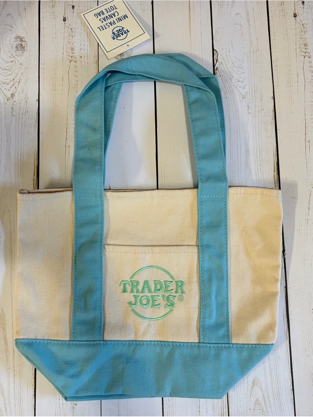 Trader Joe's Cream & Aqua Canvas Tote